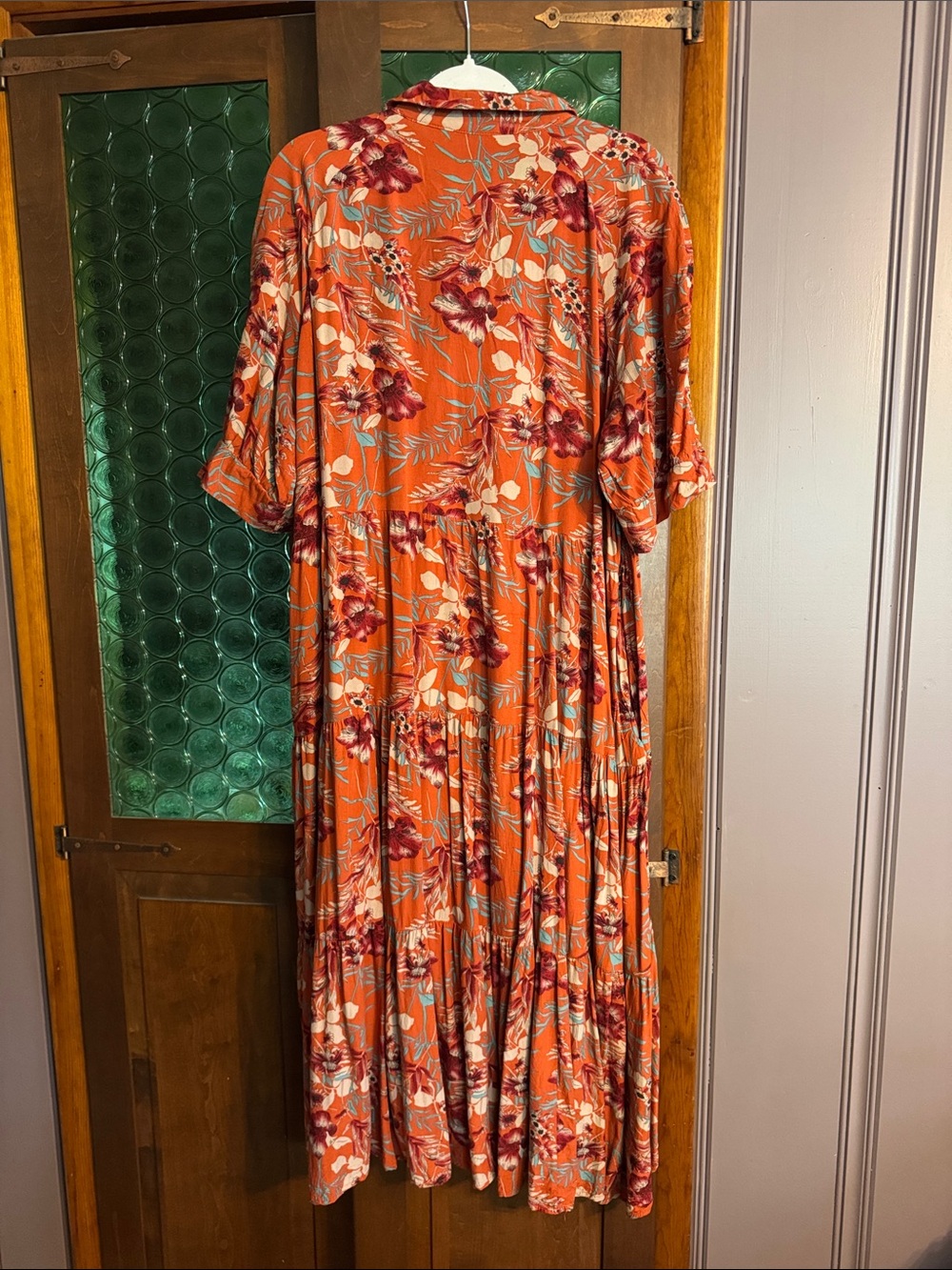 NATURAL LIFE Rust Orange Floral Tiered Midi Dress - Picture 4 of 4
